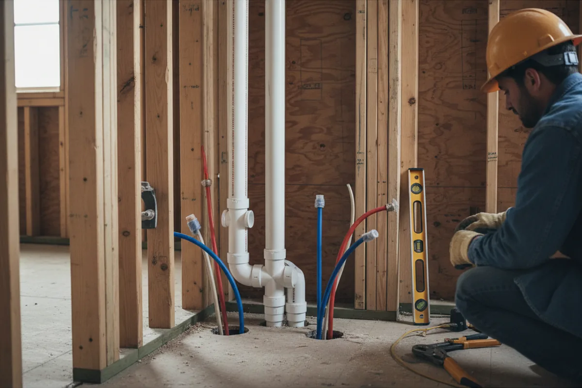 Drain and supply rough-in during Sump Pump Repair in Beebe